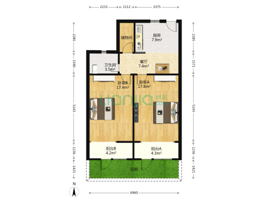 新闸路1730弄 2室1厅1卫 71平方