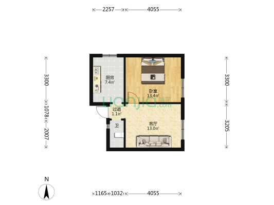 北京路210号 1室1厅1卫 41平方
