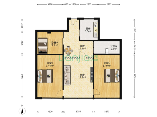 相宝公寓 3室2厅1卫 101平方