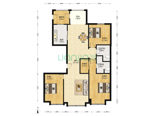 学府壹号院 3室1厅2卫 162平方