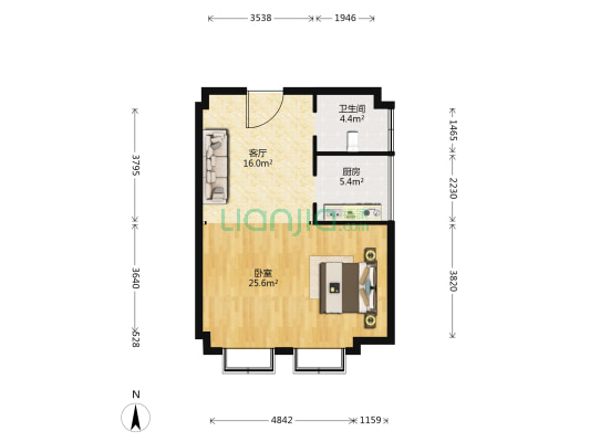 卓越时代广场 1室1厅1卫 80平方