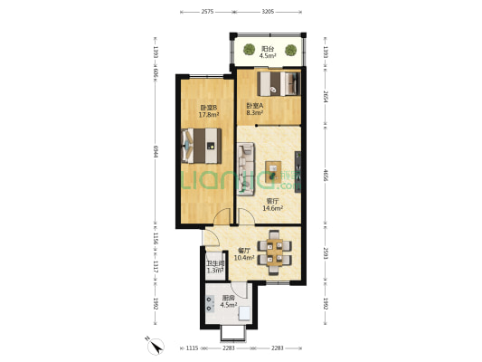 襄阳市结核病防治院 2室2厅1卫 76平方