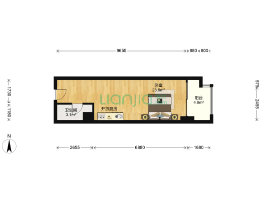 桂林吾悦广场 1室0厅1卫 49平方