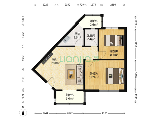 荷月里 2室1厅1卫 68平方