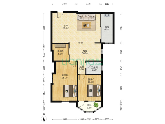 佛山交警家属楼 3室2厅1卫 113平方