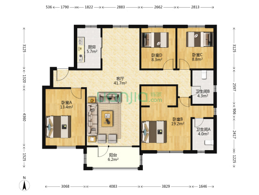 中海御湖 4室1厅2卫 141平方