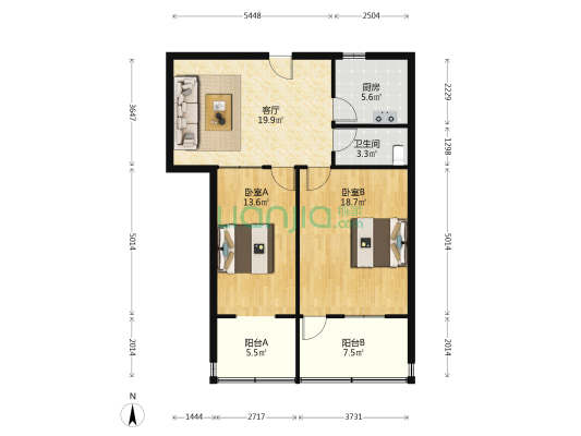 建国小经三路58号 2室1厅1卫 86平方