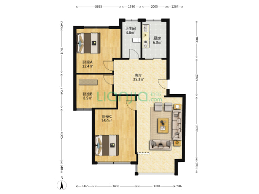 汇宇清和园 3室1厅1卫 101平方