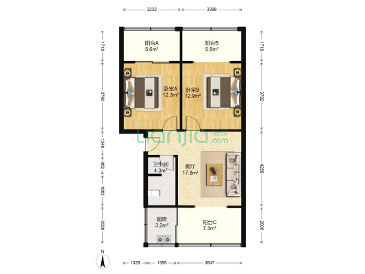 平安正街41号 2室1厅1卫 73平方