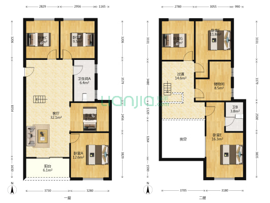 东原印未来 7室1厅2卫 93平方