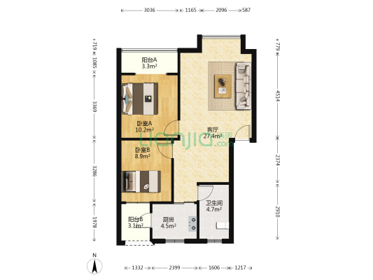 金江街121号 2室1厅1卫 72平方
