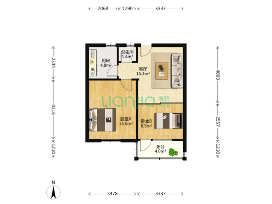 闫千户二区 2室1厅1卫 58平方