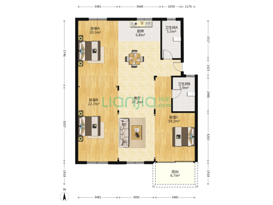 怡景嘉苑 3室1厅2卫 136平方