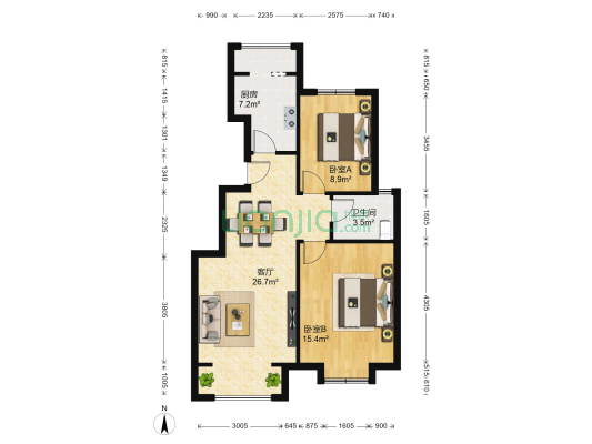京华佳苑 2室1厅1卫 84平方