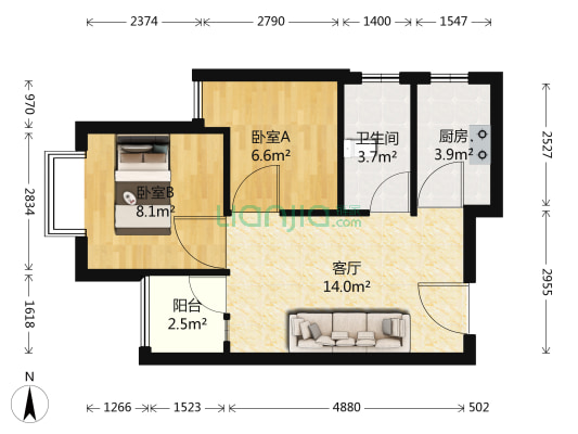 蓝光青城河谷国际度假区 2室1厅1卫 54平方