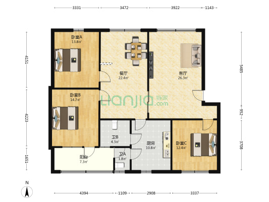 劳动大厦 3室2厅2卫 135平方