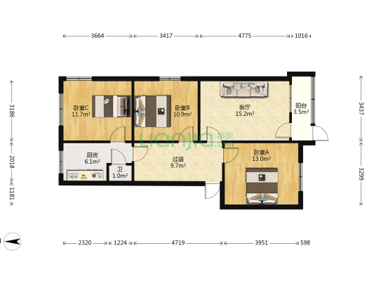 贵定路10号 3室1厅1卫 66平方