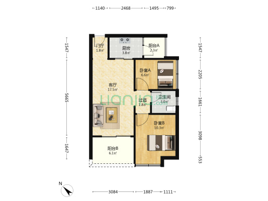 香林世纪华府 2室1厅1卫 64平方