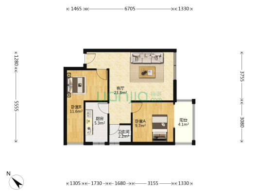 芯港(晨雨苑) 2室1厅1卫 66平方