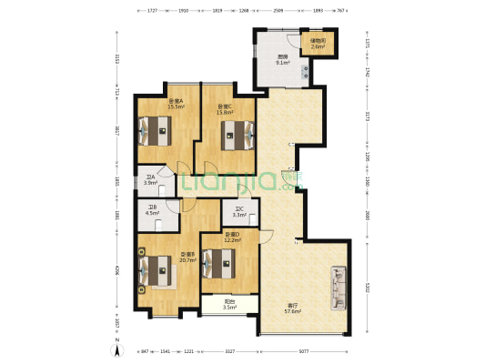 翔金苑大厦 4室1厅3卫 198平方