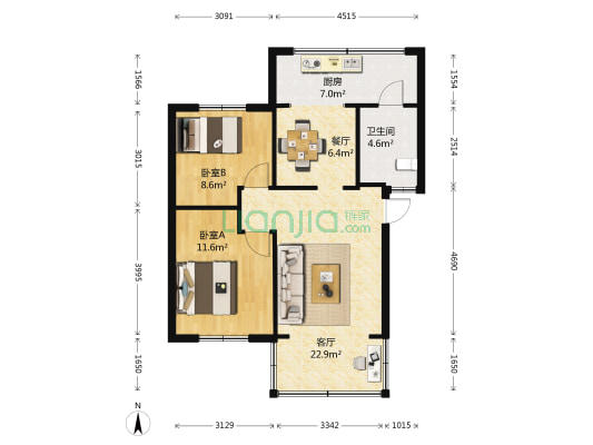 泰和苑 2室2厅1卫 70平方