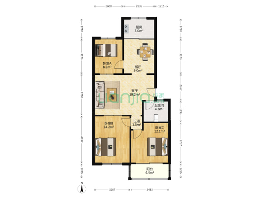 供销社小区 3室2厅1卫 91平方
