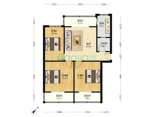 合兴路84号2栋 3室1厅1卫 86平方