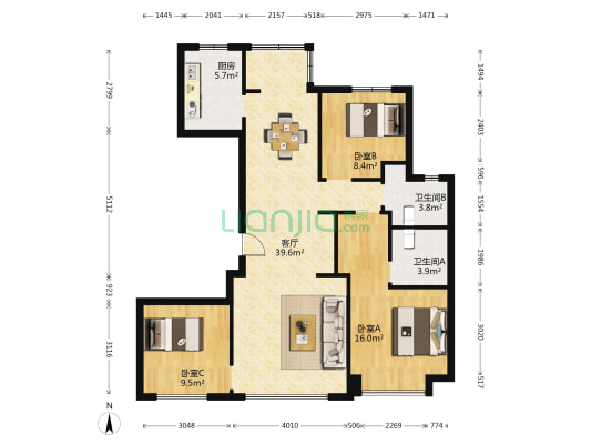 御江臺 3室1厅2卫 126平方