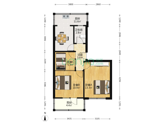 磨底河沿巷1号 3室0厅1卫 51平方