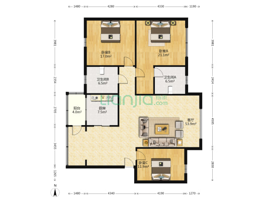 蒙山街94号 3室1厅2卫 149平方