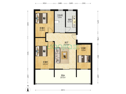 青年路清悠阁 3室1厅1卫 95平方