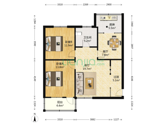 金水区政府家属院 2室2厅1卫 91平方
