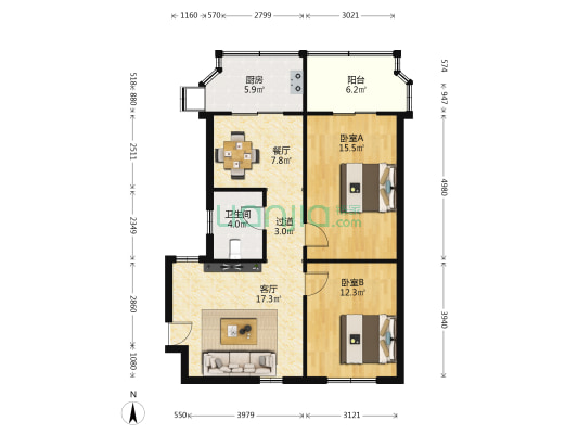 华诚园 2室2厅1卫 85平方