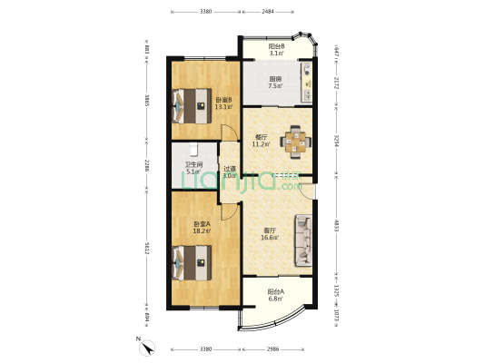 兴星天星公寓(长宁) 2室2厅1卫 114平方