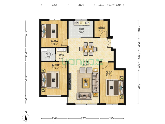 方大映川里 3室1厅1卫 104平方