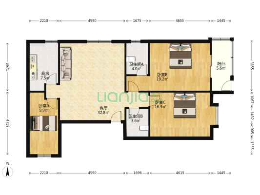 怡泽苑 3室1厅2卫 115平方