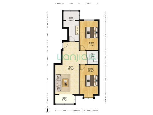 良园新居 2室1厅1卫 98平方