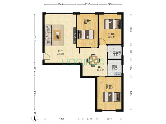 富柠街住宅 3室2厅1卫 88平方