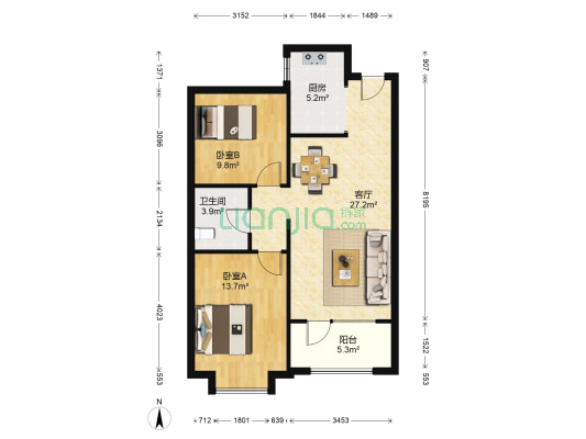 金地悦峰 2室1厅1卫 88平方
