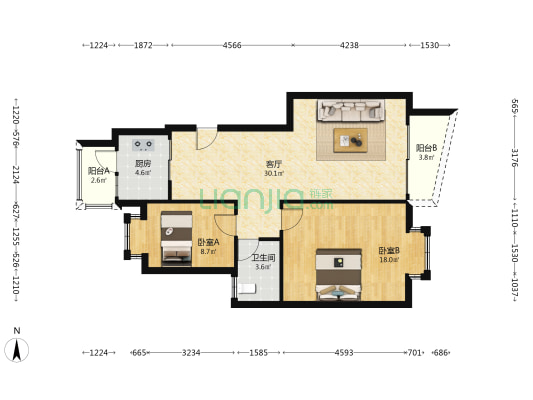 翠湖花园 2室1厅1卫 89平方