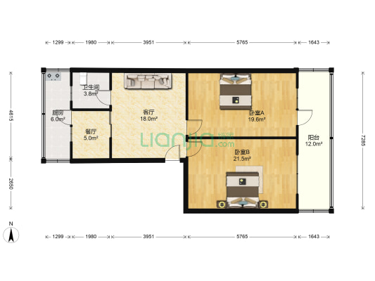 警察公寓 2室2厅1卫 88平方