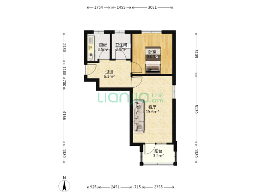 范阳路矿山局家属院南院西向两居-户型图
