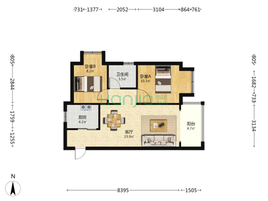 金地云溪九境 2室1厅1卫 69平方