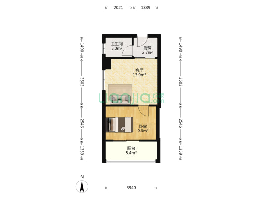 玫瑰馨苑 1室1厅1卫 46平方