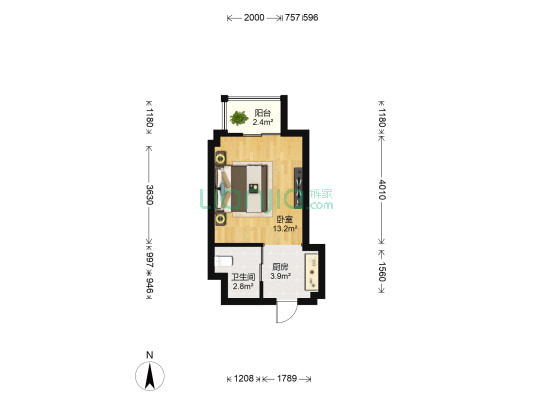 天御国际 1室0厅1卫 33平方