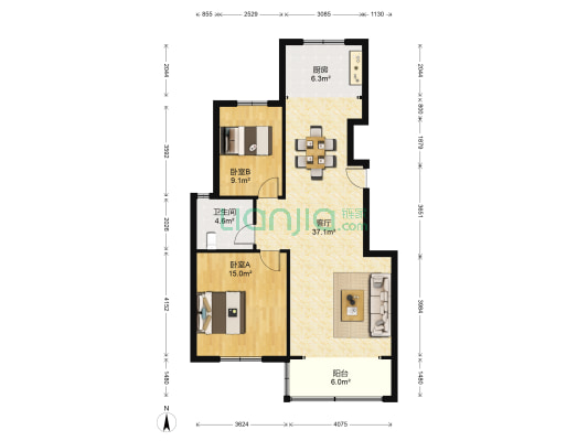 七里庙小区二区 2室1厅1卫 102平方