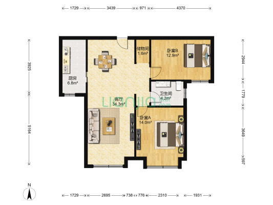 中海国际尚湖央邸 2室1厅1卫 92平方