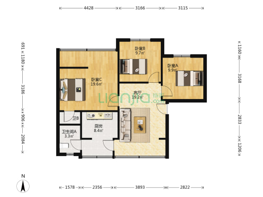 毛纺厂家属区 3室1厅2卫 75平方
