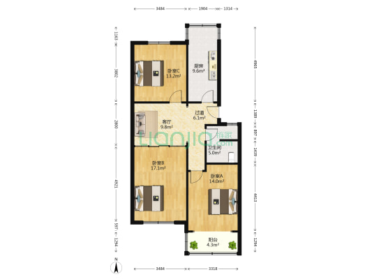 浙江路 3室1厅1卫 100平方