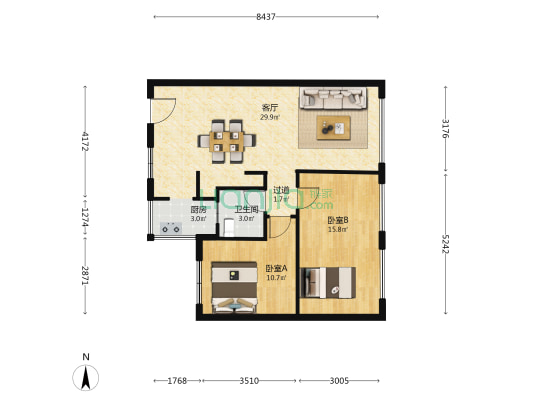 越秀中交星汇园 2室1厅1卫 84平方